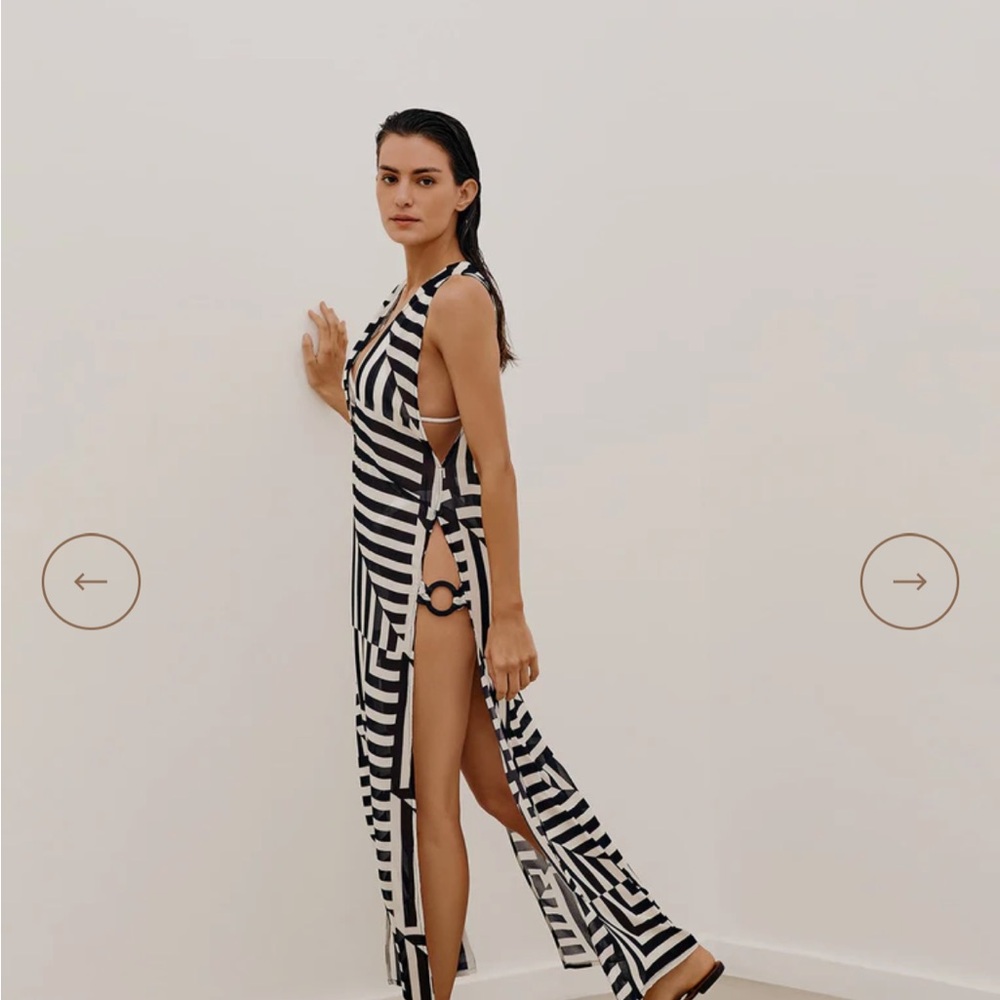 Sully Long Striped Black White Maxi Cover Up Swim Dress L - Picture 4 of 5